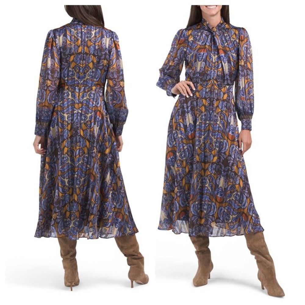 Elie Tahari Vibrant Blue and Orange Long Sleeve Dress